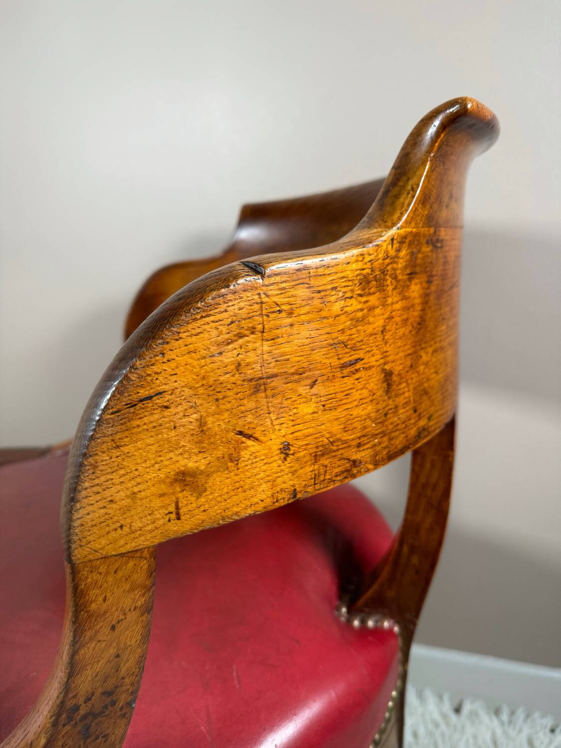 Office armchair 19th Restoration style wood and leather