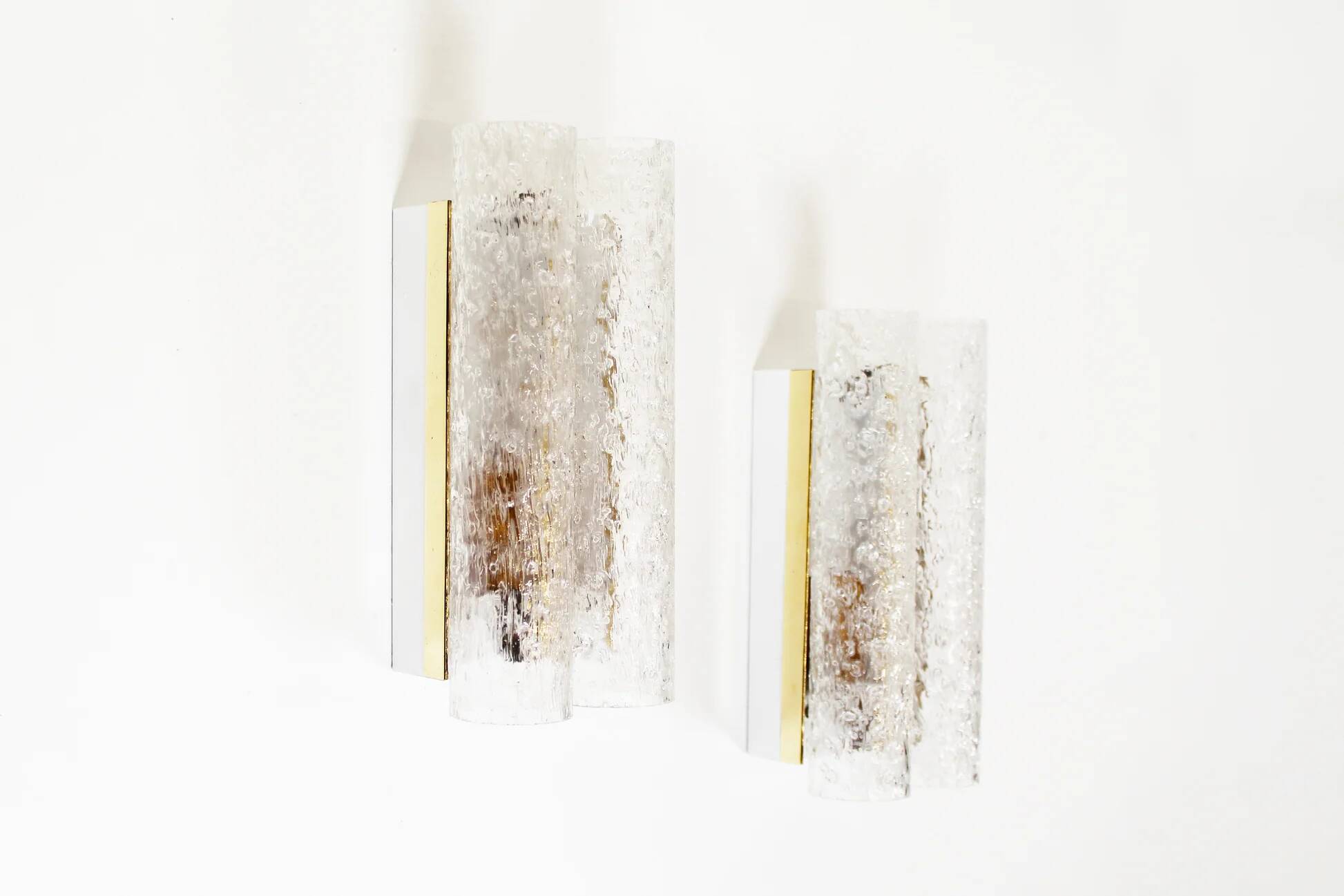 Pair of wall lamps in brass and glass by Doria Leuchten