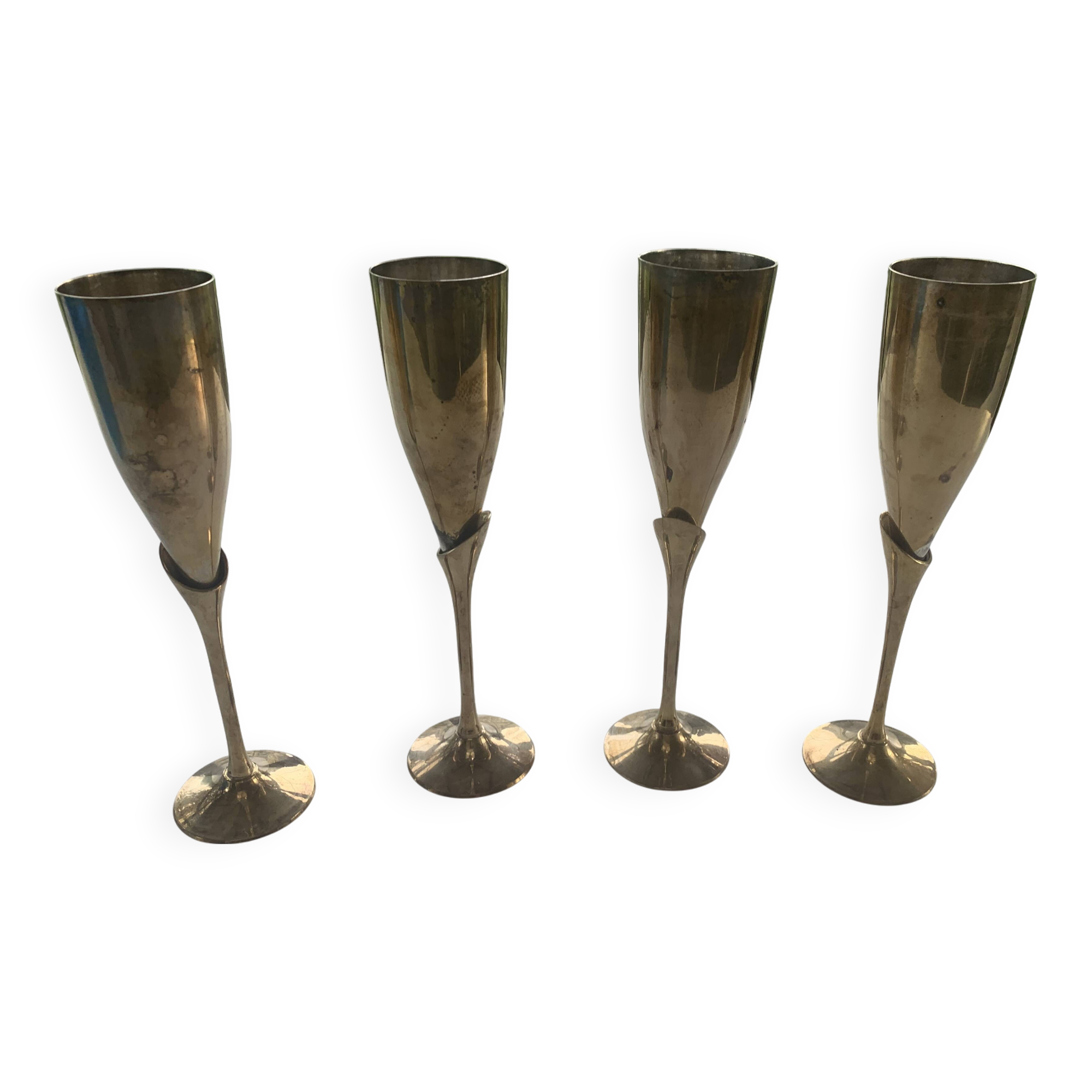 Set of 4 gold metal flutes, vintage 1970