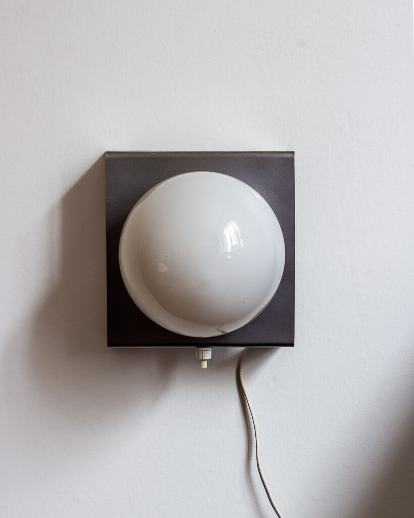 Wall lamp or table lamp in steel and opaline, France, 80s