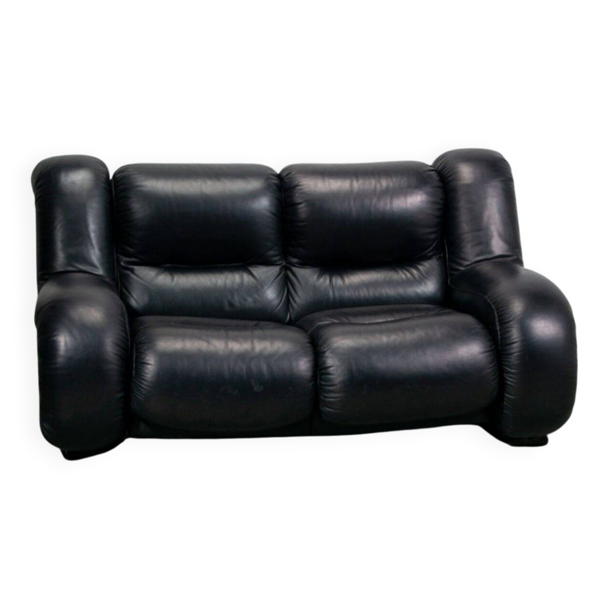 Black leather space age Italian 2 seater sofa