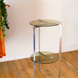 Tripod stand in chrome and smoked glass, double floors, Design, 1970