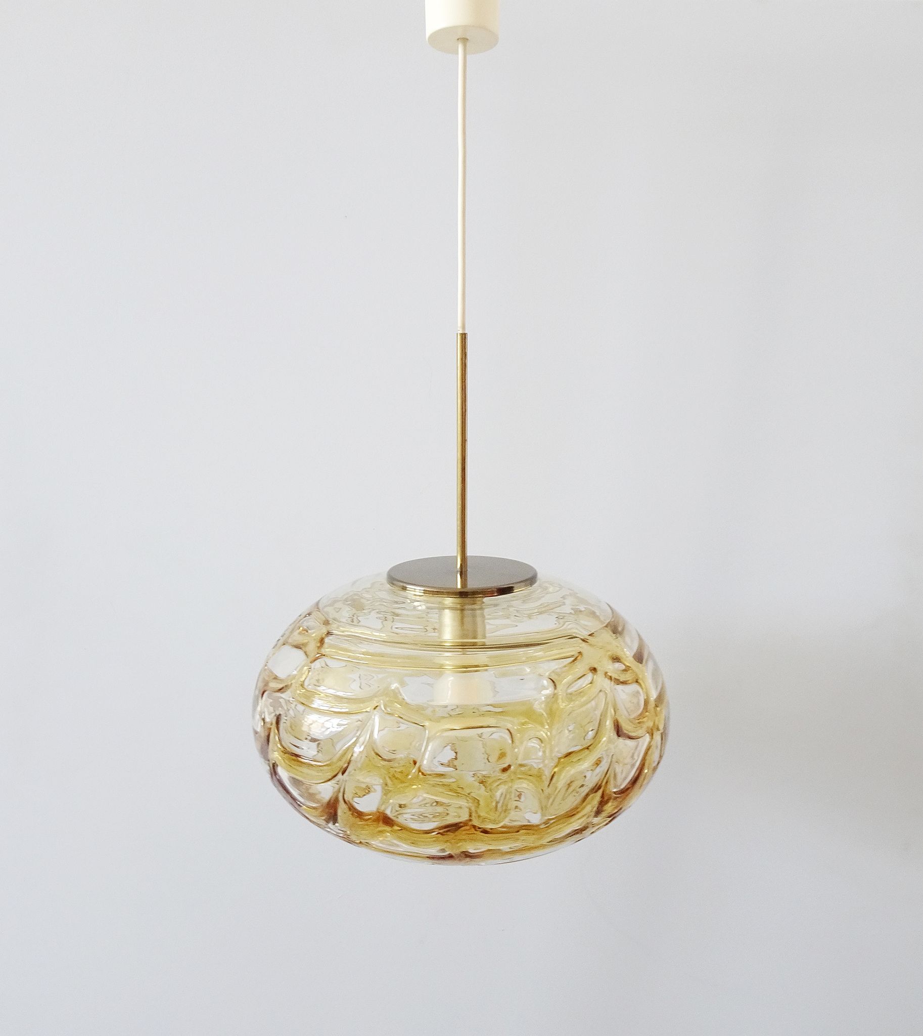 Murano glass pendant lamp by Doria Leuchten, oval amber glass pendant lamp
