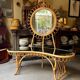 Bamboo, rattan and mirror dressing table with lighting in the style of Audoux-Minet, 1960s.