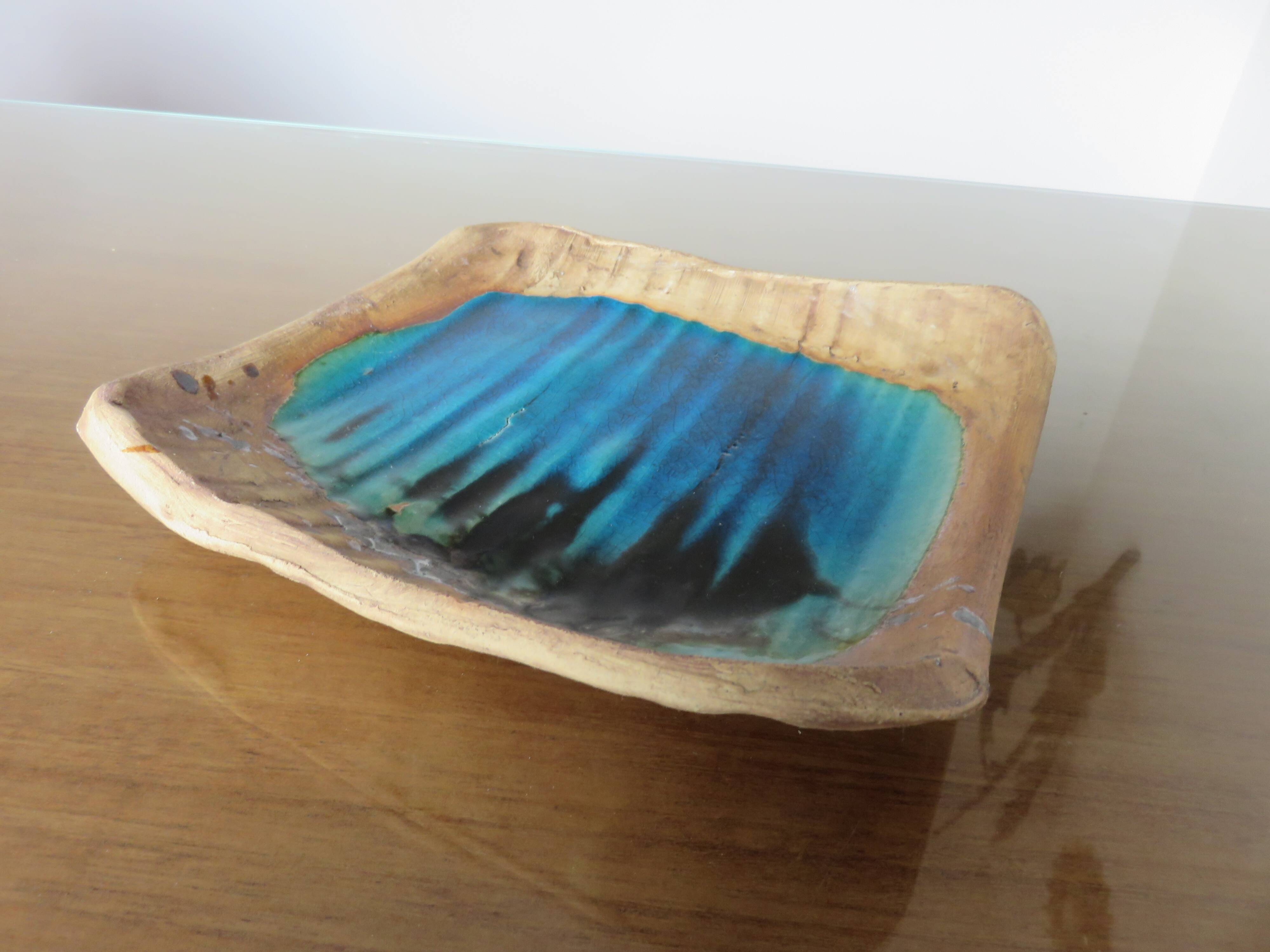 Vallauris dove pottery pocket in sandstone and blue ceramic 50s 60s