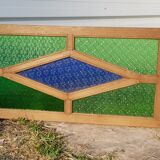 Old teak frame panel/window and 7 colored & embossed glass panels