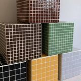 Cube end table with mosaic tiles