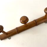 Vintage wooden wall coat rack 3 hooks bamboo rattan pattern