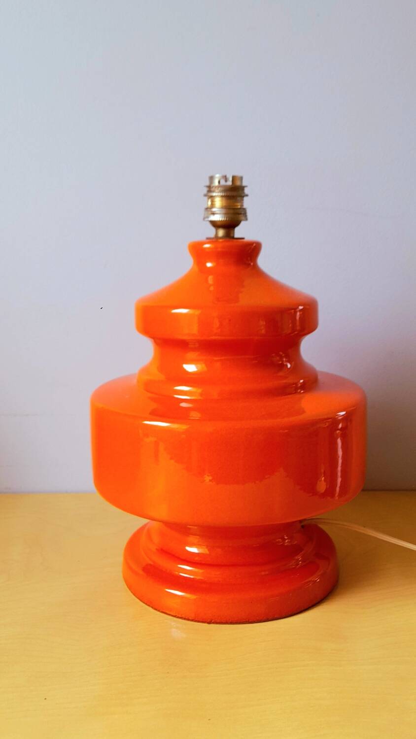Orange ceramic lamp base 1970
