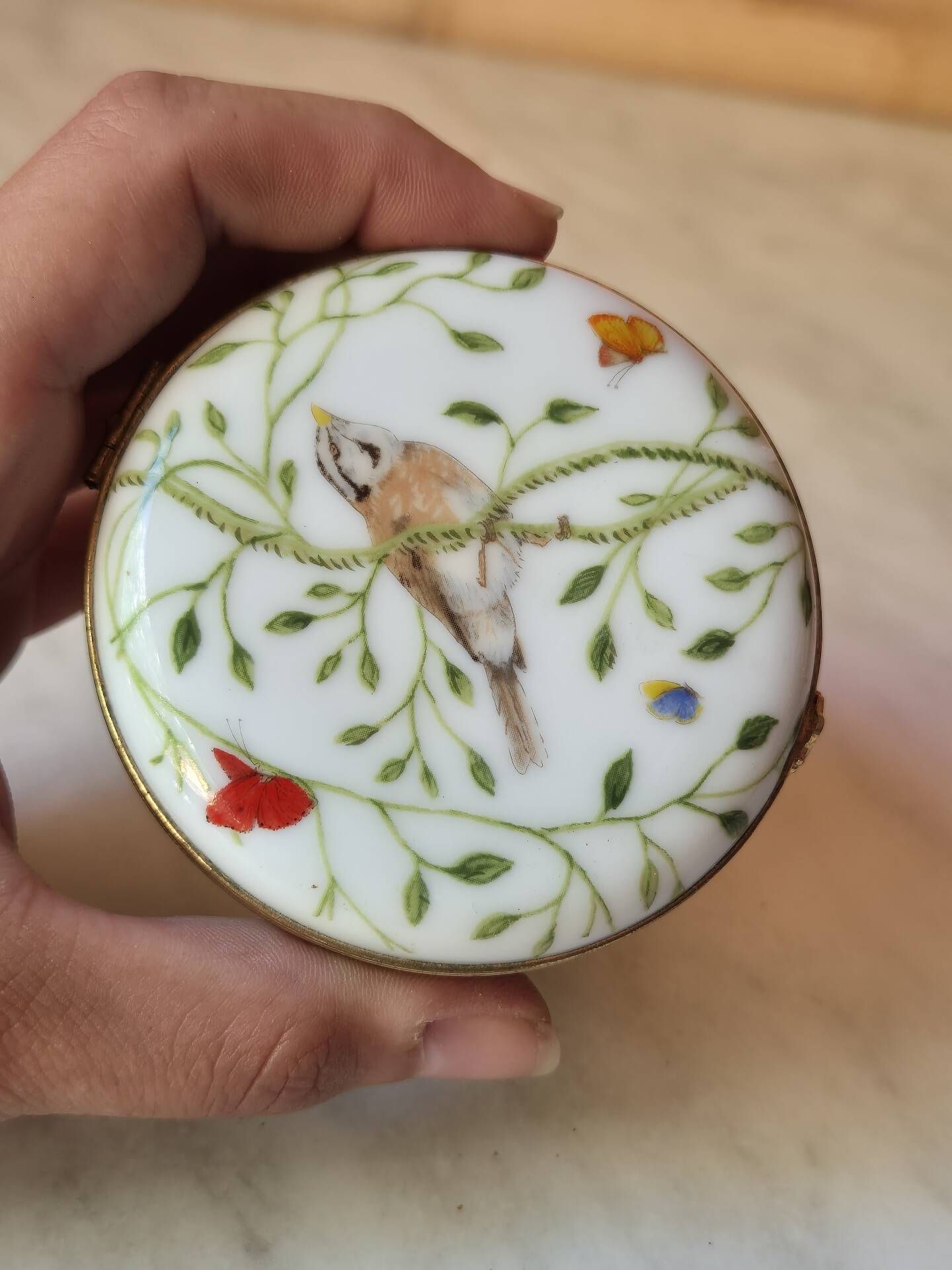 Vintage Raynaud Limoges Porcelain Box with Birds & Floral Decoration