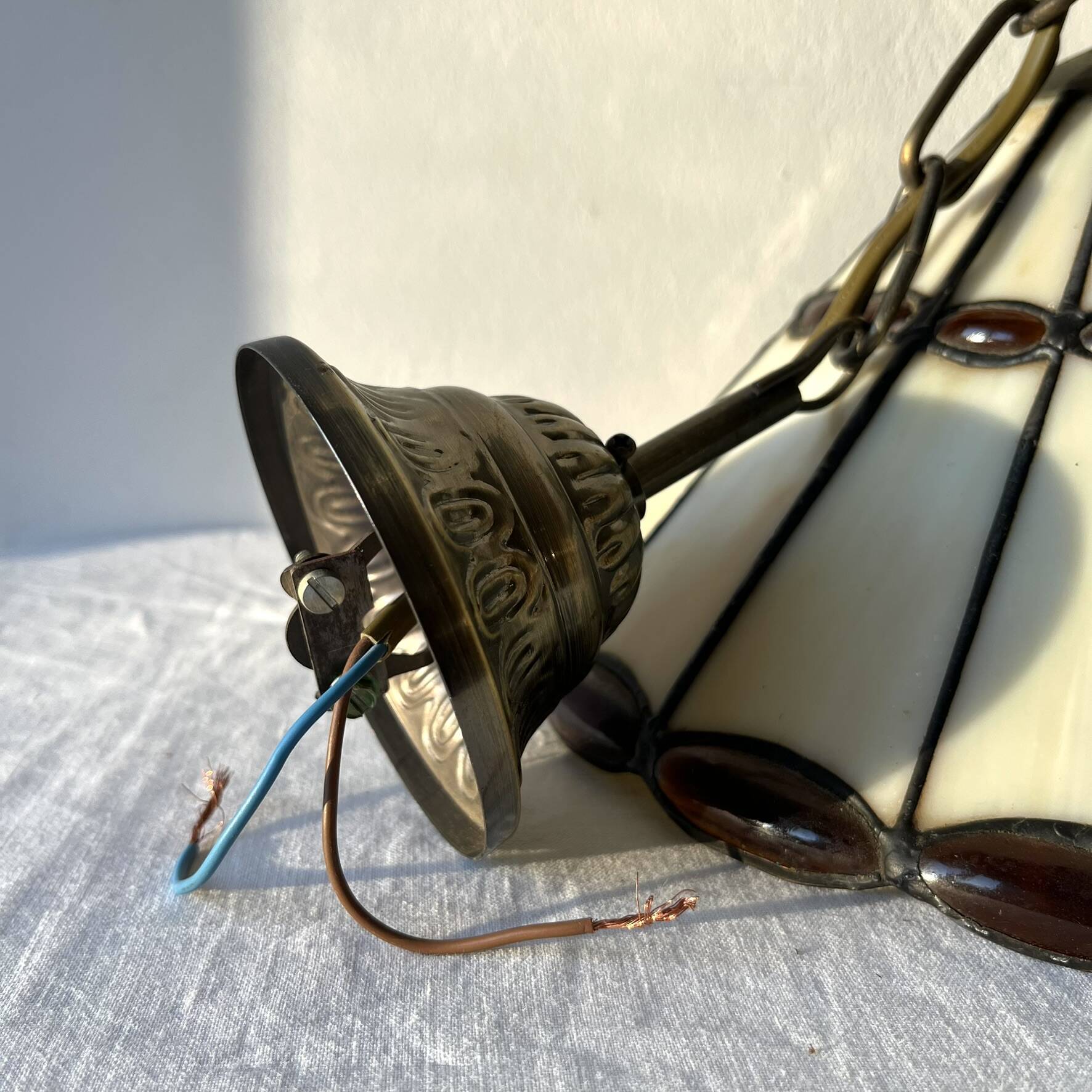 Pair of glass pendant lights in Art Nouveau Tiffany style