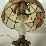 Mid Century handmade table lamp Tiffany Style, made of  mother of pearl, glass and metal, vintage