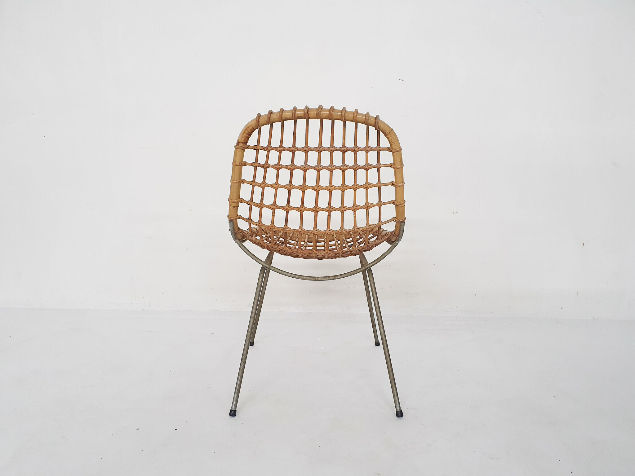 Vintage rattan and metal dining chair