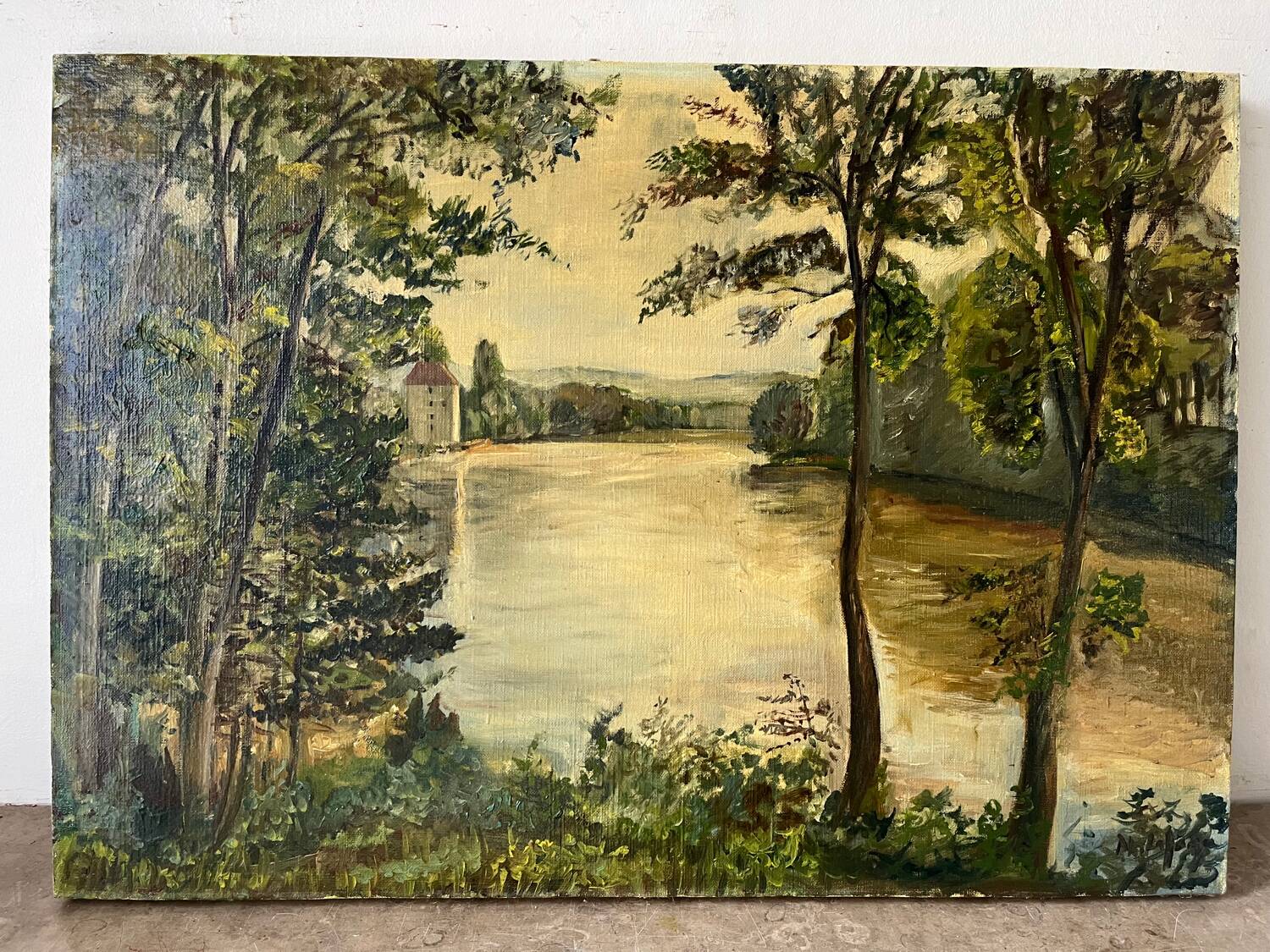 Oil on canvas "By the River", signed