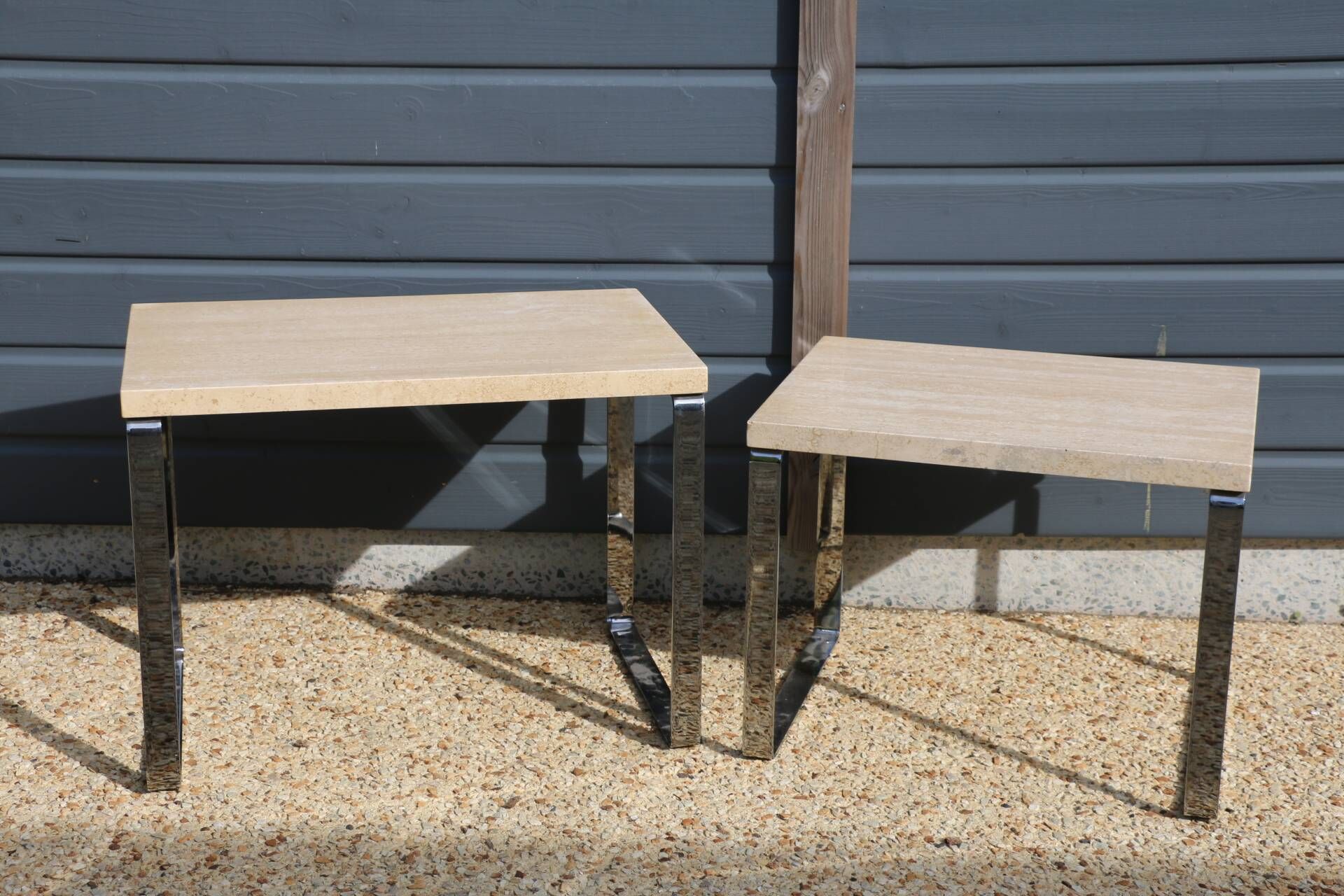 2 nesting tables chrome steel travertine