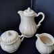 Set Sarreguemines coffee maker, sugar bowl, ivory cream pot