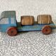 Small barrel transporter truck, antique waxed wooden toy