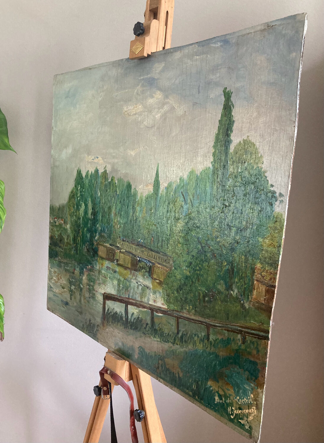 Oil painting on panel The bridge of Créteil signed H.Jaquemart nineteenth century