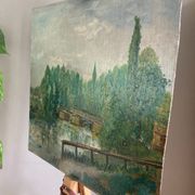 Oil painting on panel The bridge of Créteil signed H.Jaquemart nineteenth century