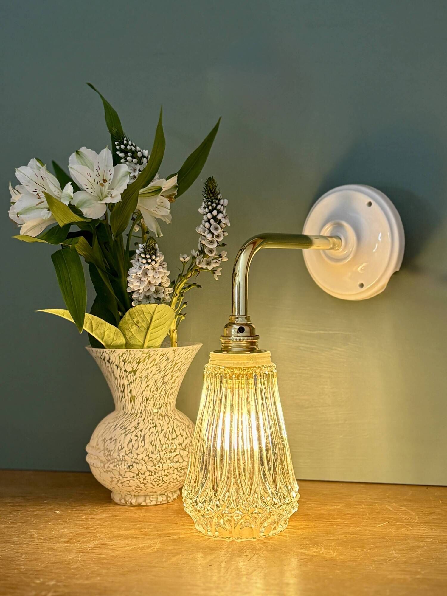 Vintage cut glass tulip wall light