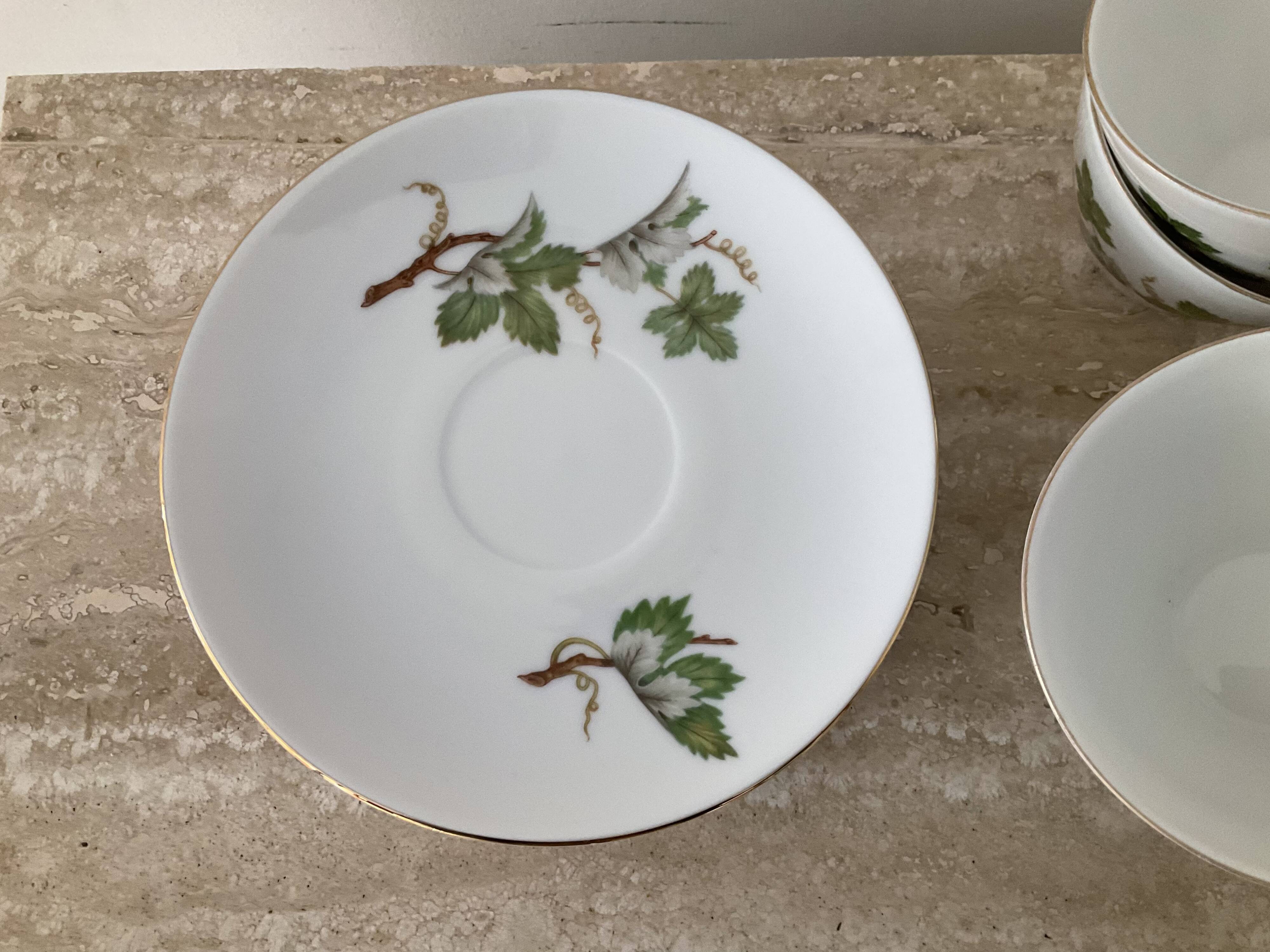 Vintage porcelain herbarium service 6 cups with plates