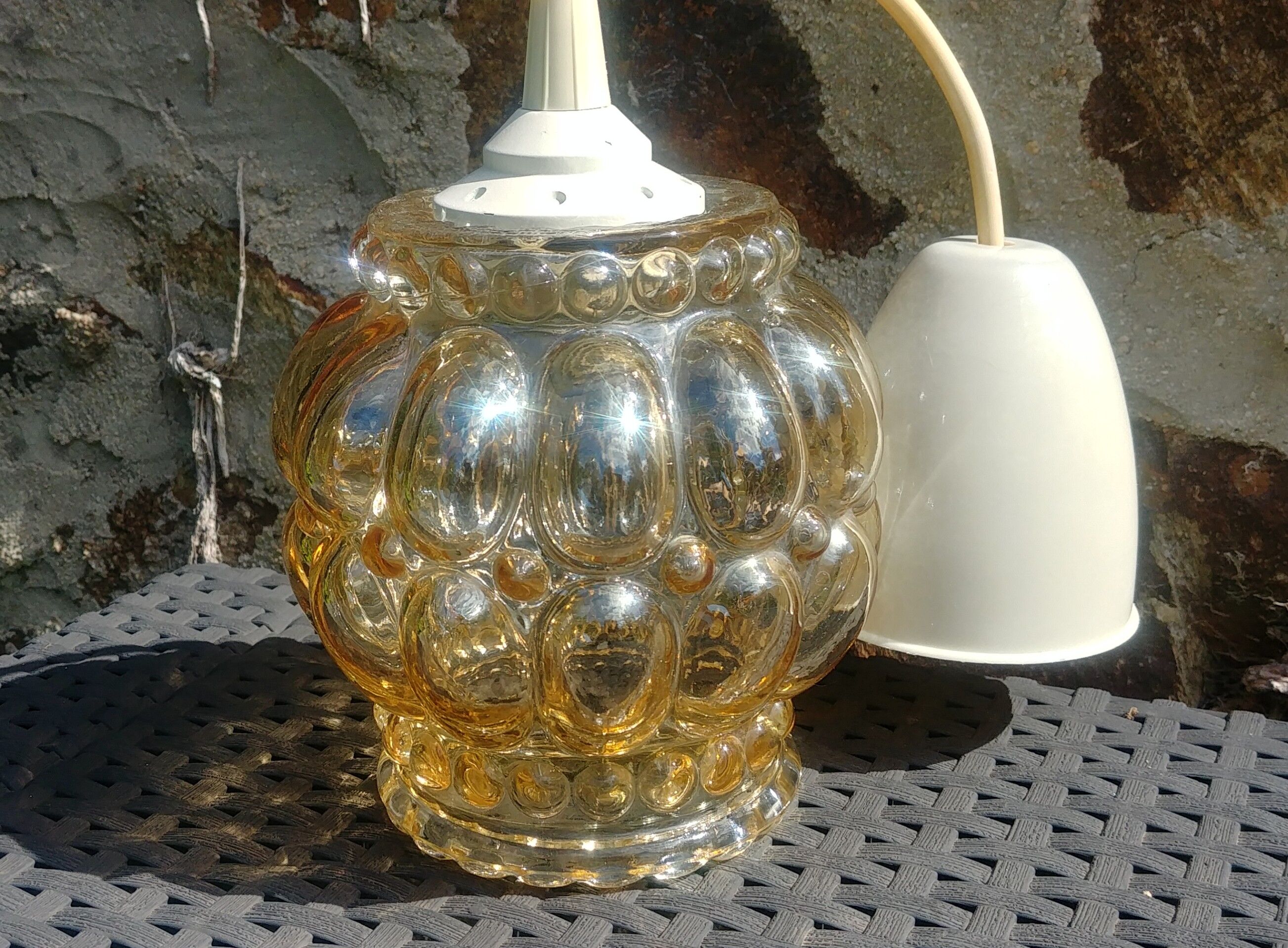 Vintage Amber Glass Bubble Suspension 70s
