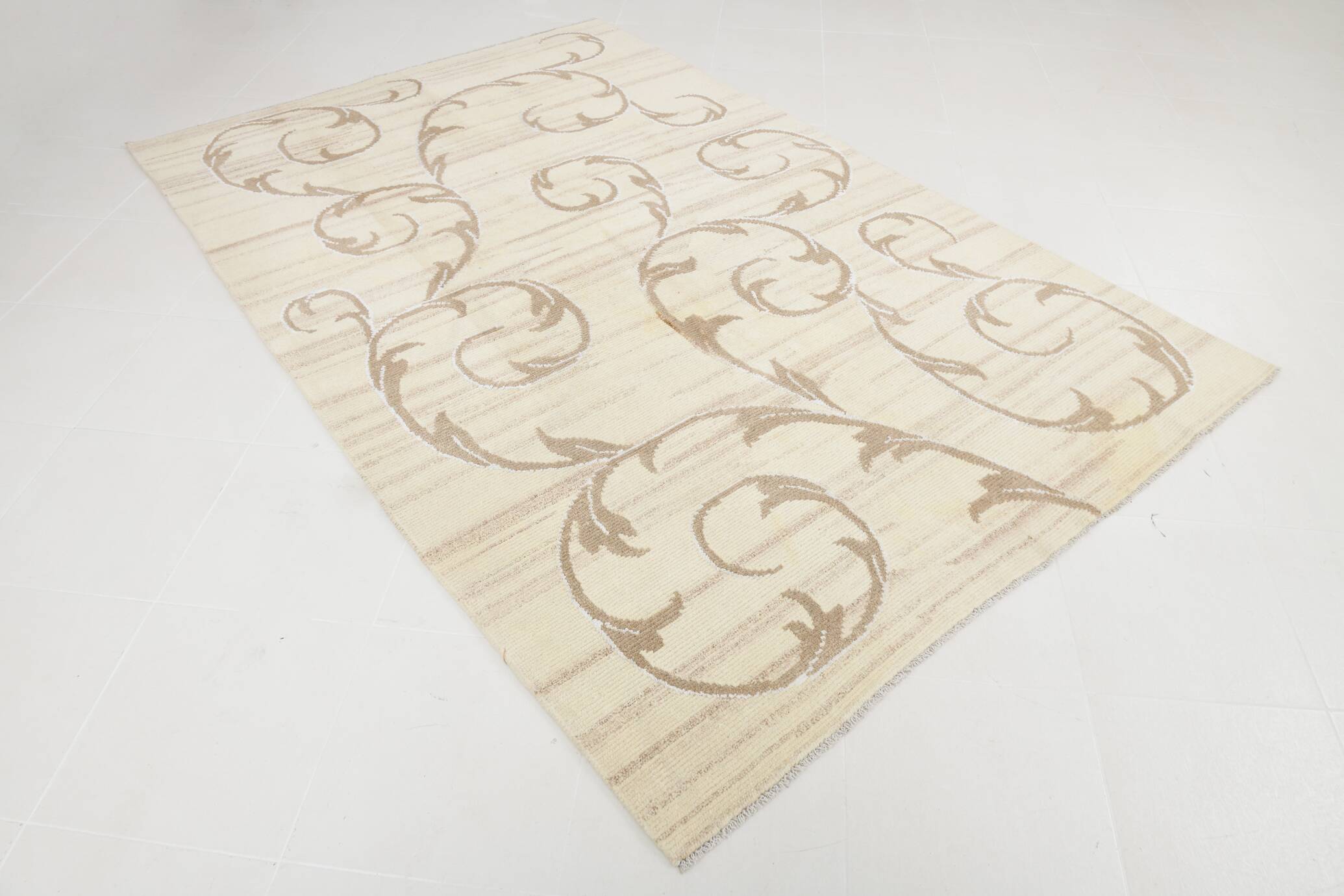Turkish Cream & Brown Modern Vintage Rug, 179x273Cm