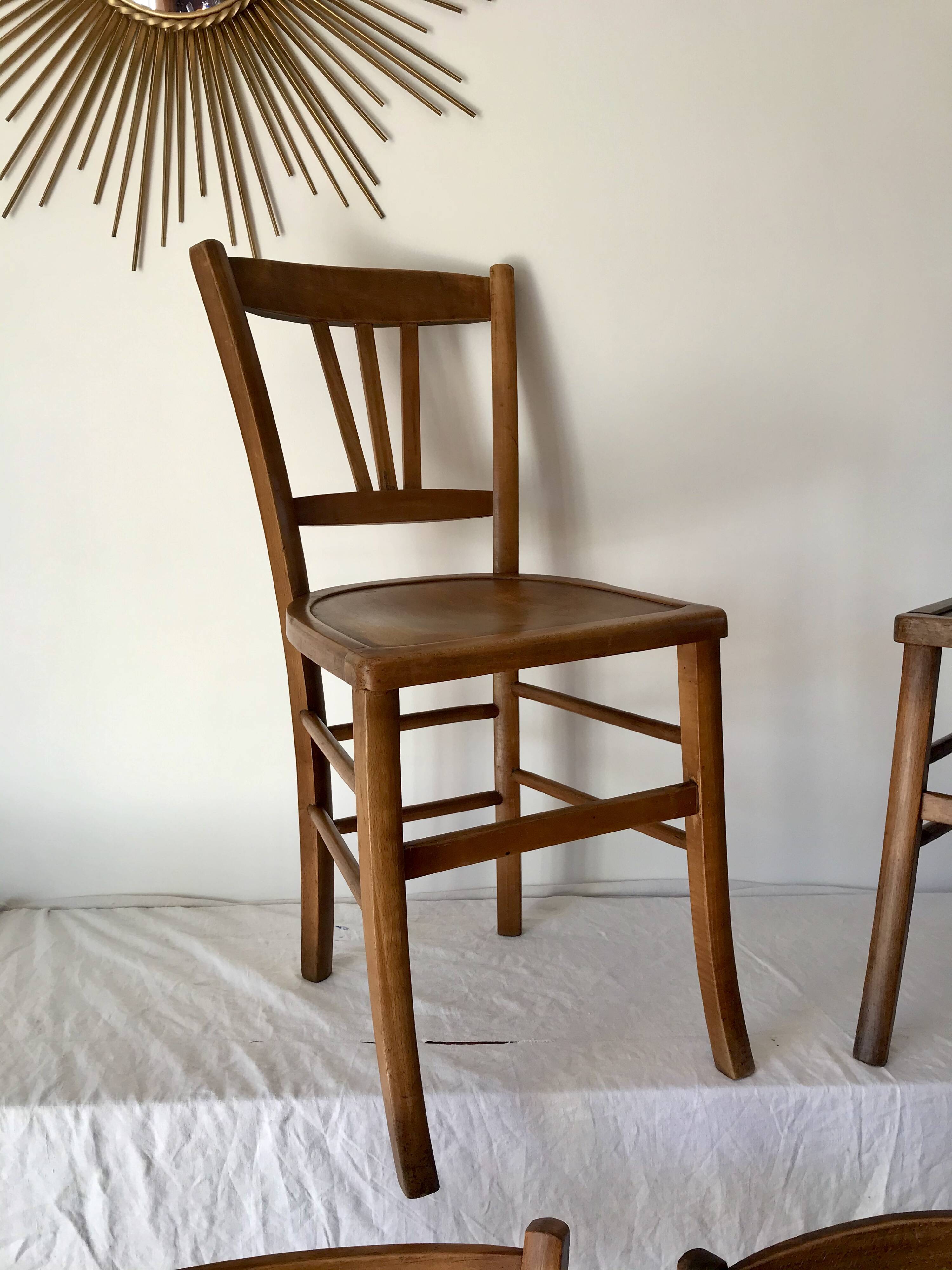 Set of 5 beech wood bistro chairs from the 1950s