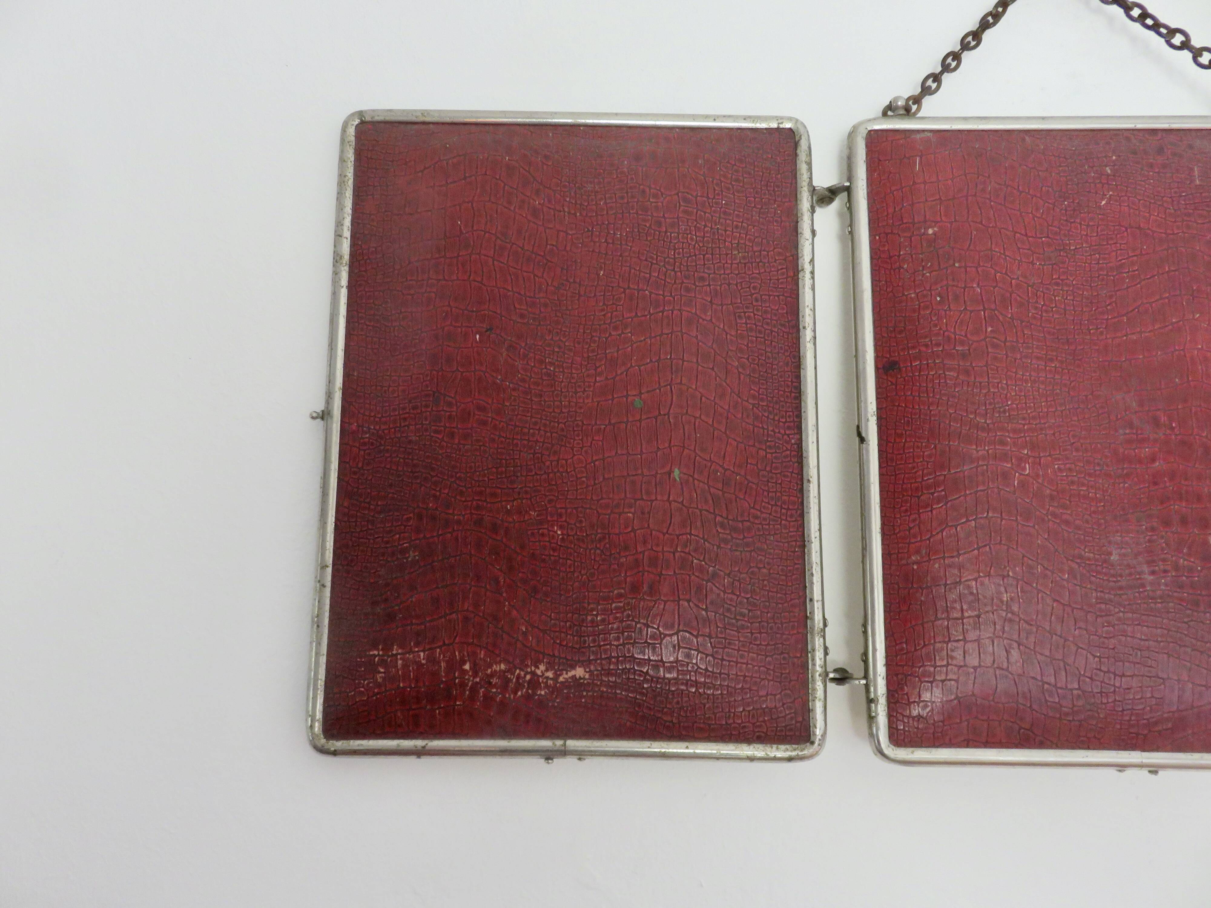 Miroir de barbier triptyque à chainette avec fermoir années 30 40