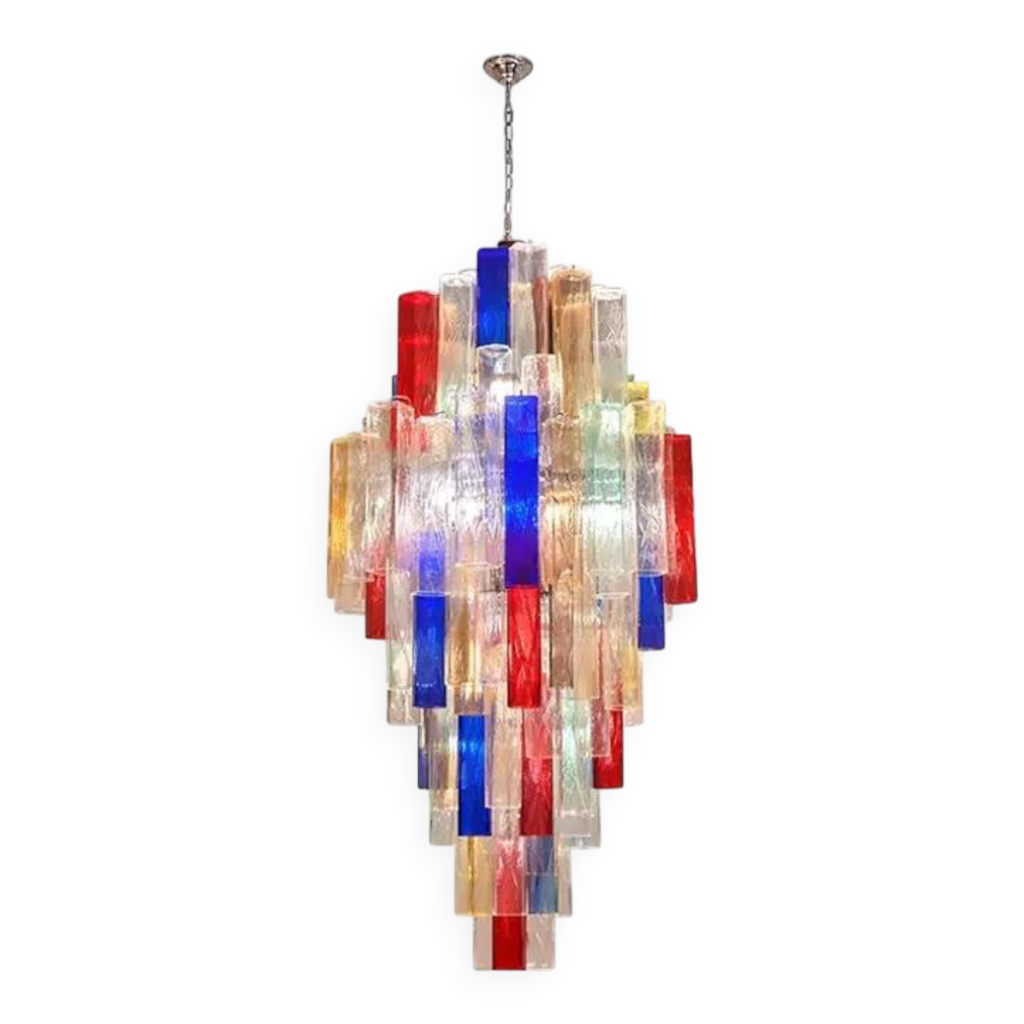 Monumental Contemporary Multicolour “Square Bark” Murano Glass Italian Chandelier