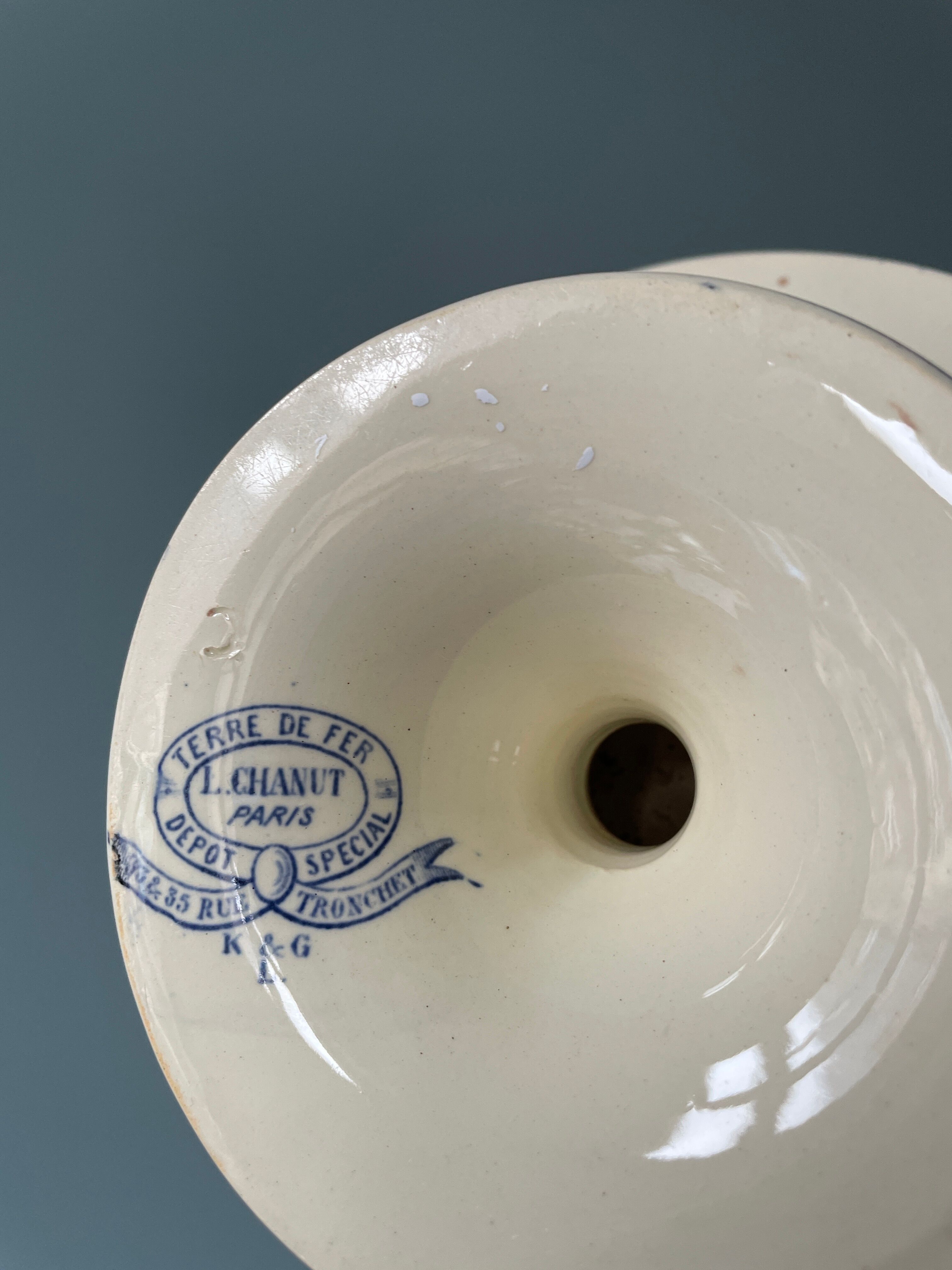 Compotier on pedestal XIXth Terre de Fer L. Chanut Paris