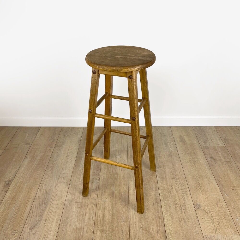 Round vintage wooden bar stool