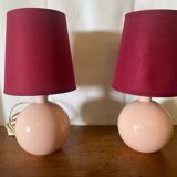Pair of antique de schuytener opaline pink ball vintage bedside lamps