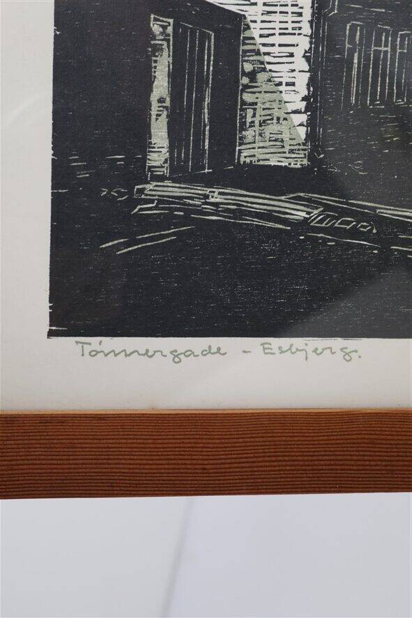 Set of 2 mid-century Erling Juhl wood prints in original larch wood frames / 1960s