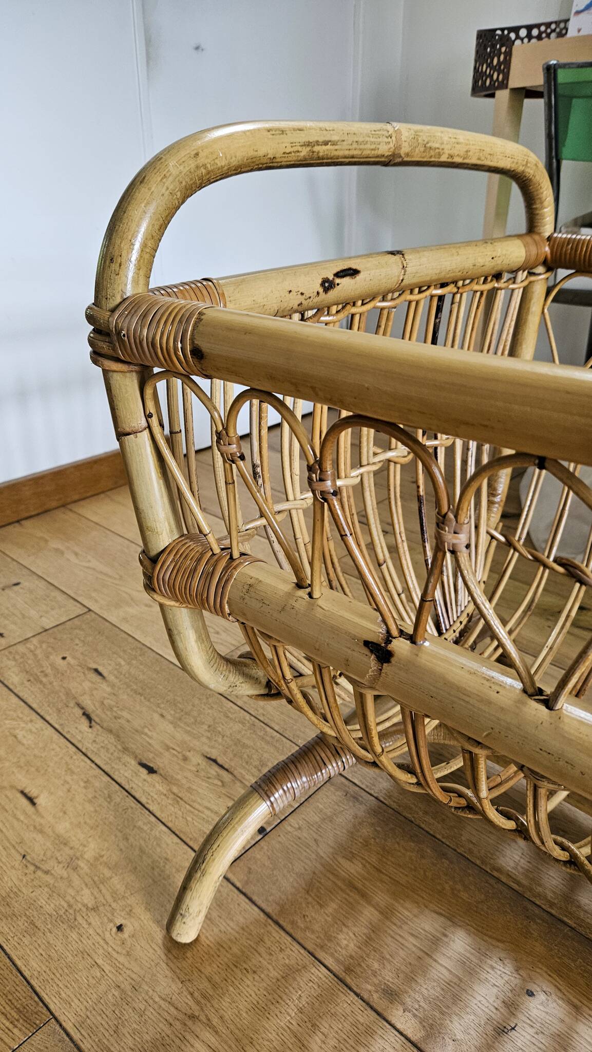 Vintage rattan and bamboo baby bed / cradle