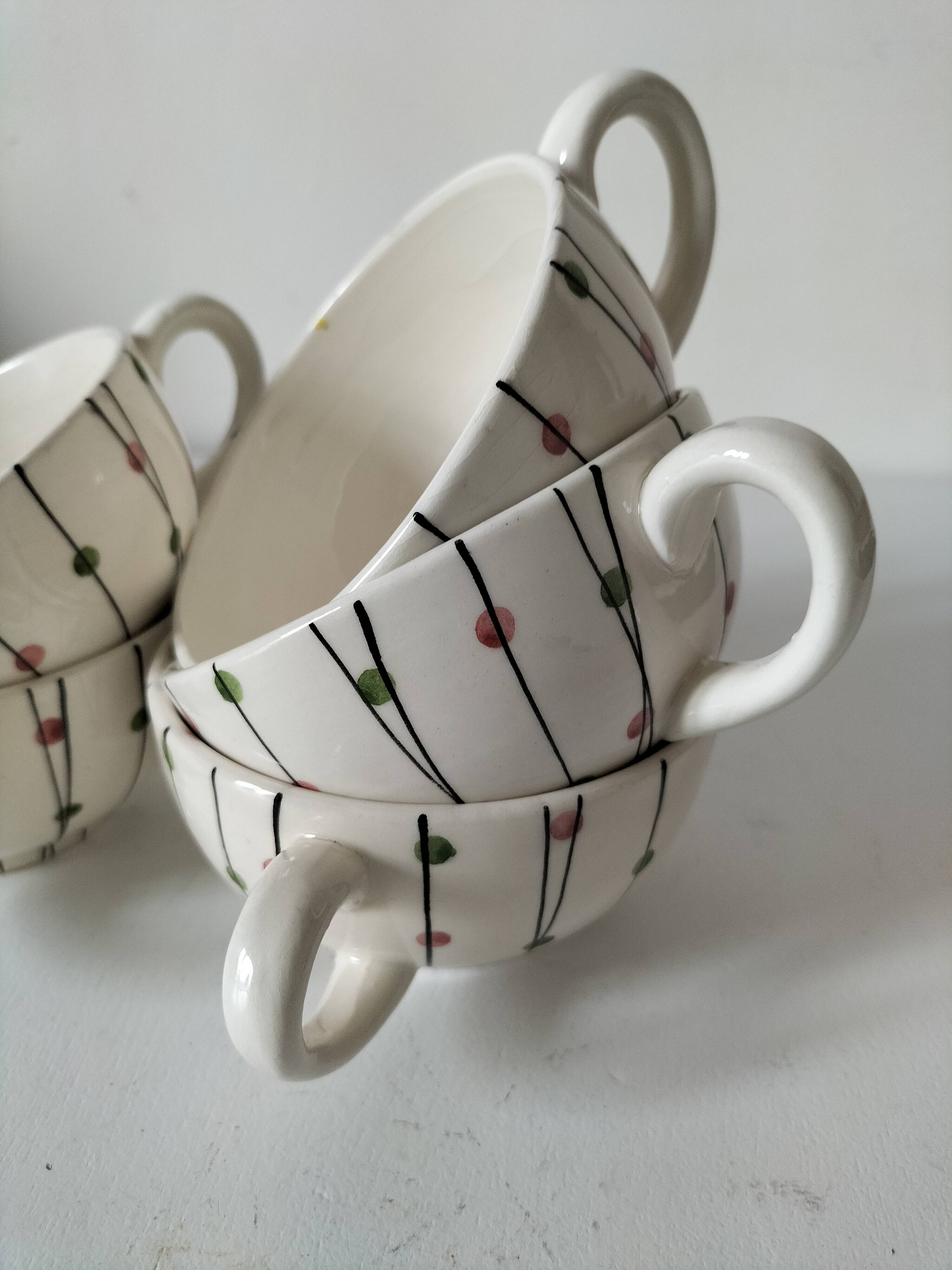 Set of 5 vintage Schramberg mugs – “Sonja” design, 1950s