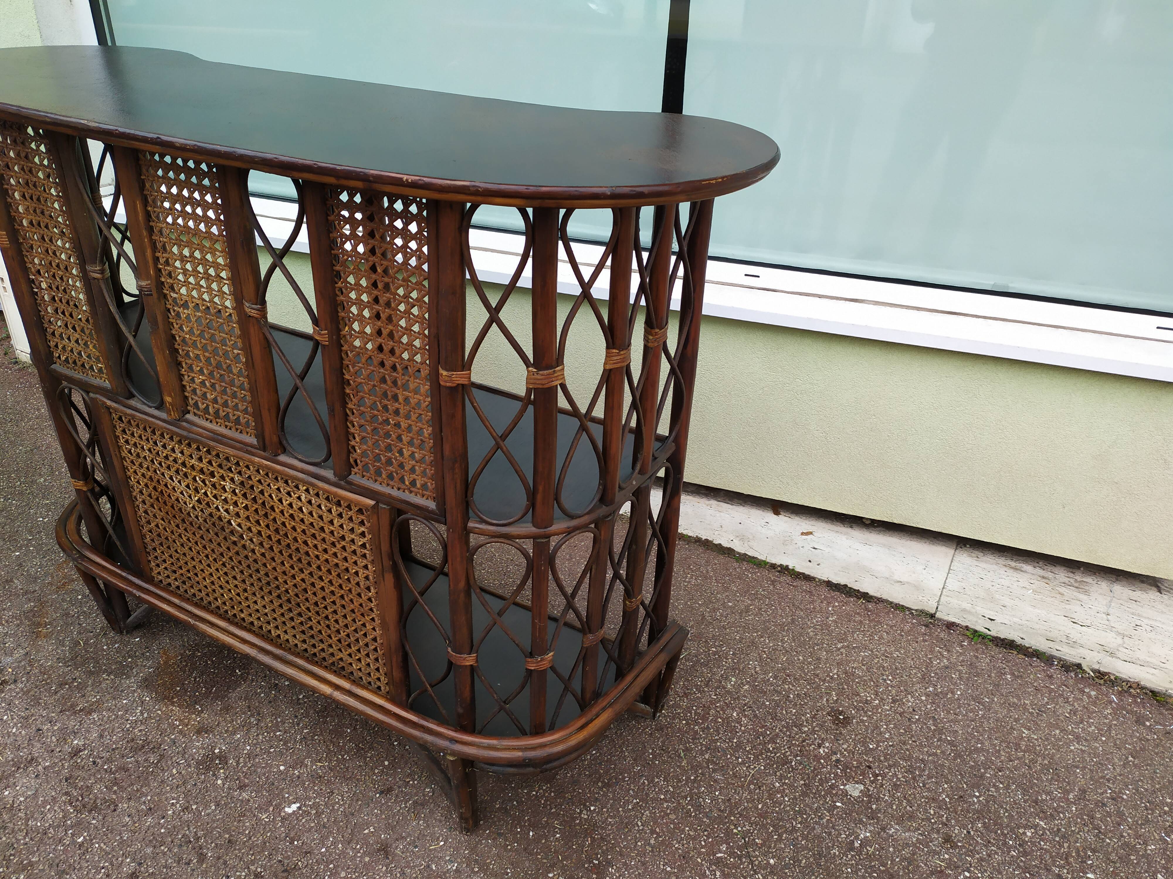 Set Bar + 2 rattan stool bamboo cannage