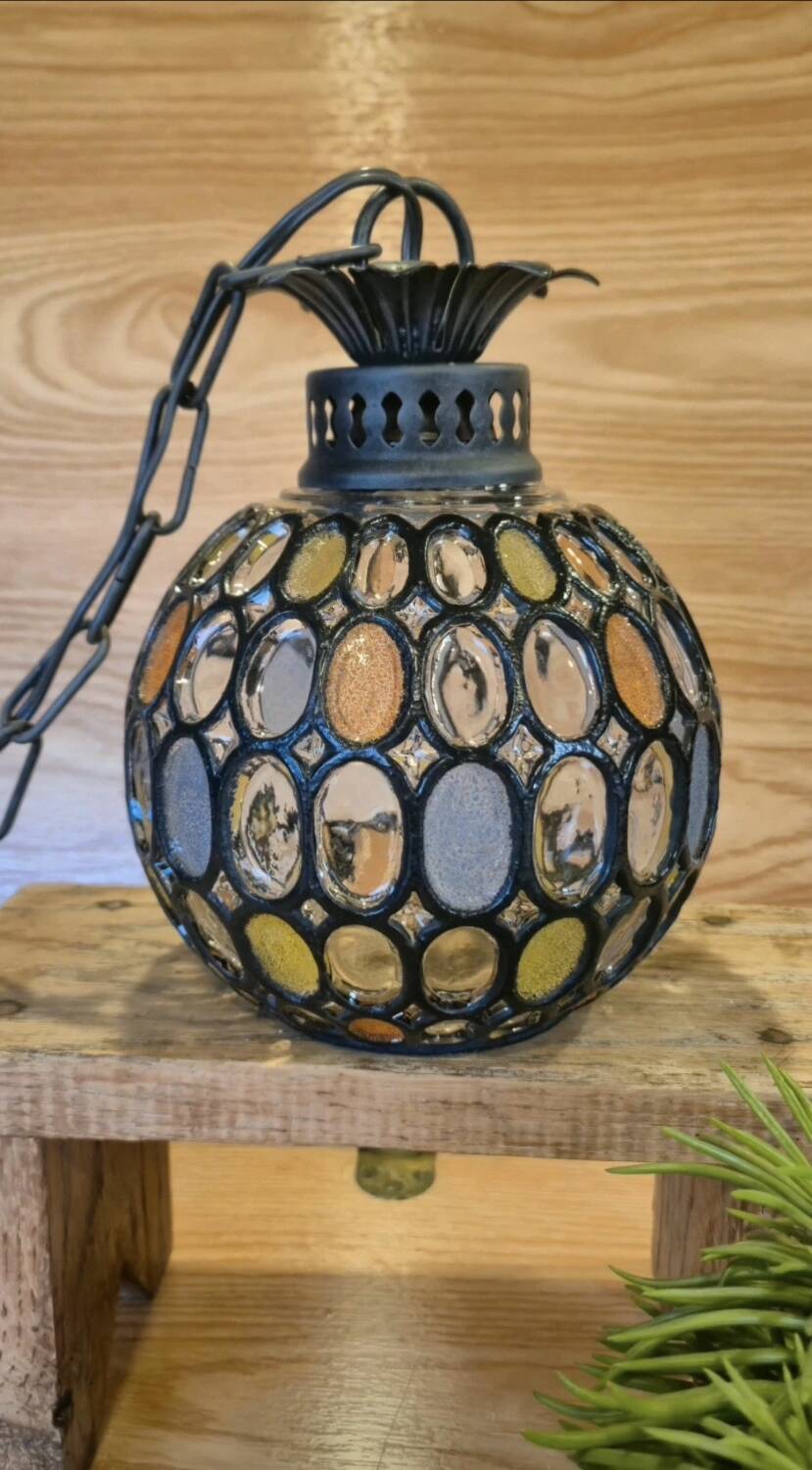 Vintage 1960s glass stained glass pendant light.