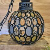 Vintage 1960s glass stained glass pendant light.