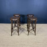Set of 4 dark wood bar stools