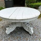 White lacquered oak table, richly carved central leg. Late 19th century