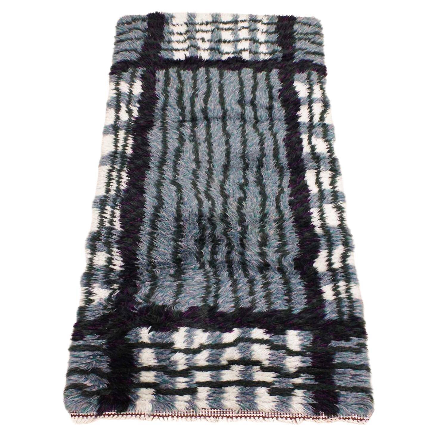 Mid-Century Modern Swedish Rya Rug in Grey, Black, and White, 1950s