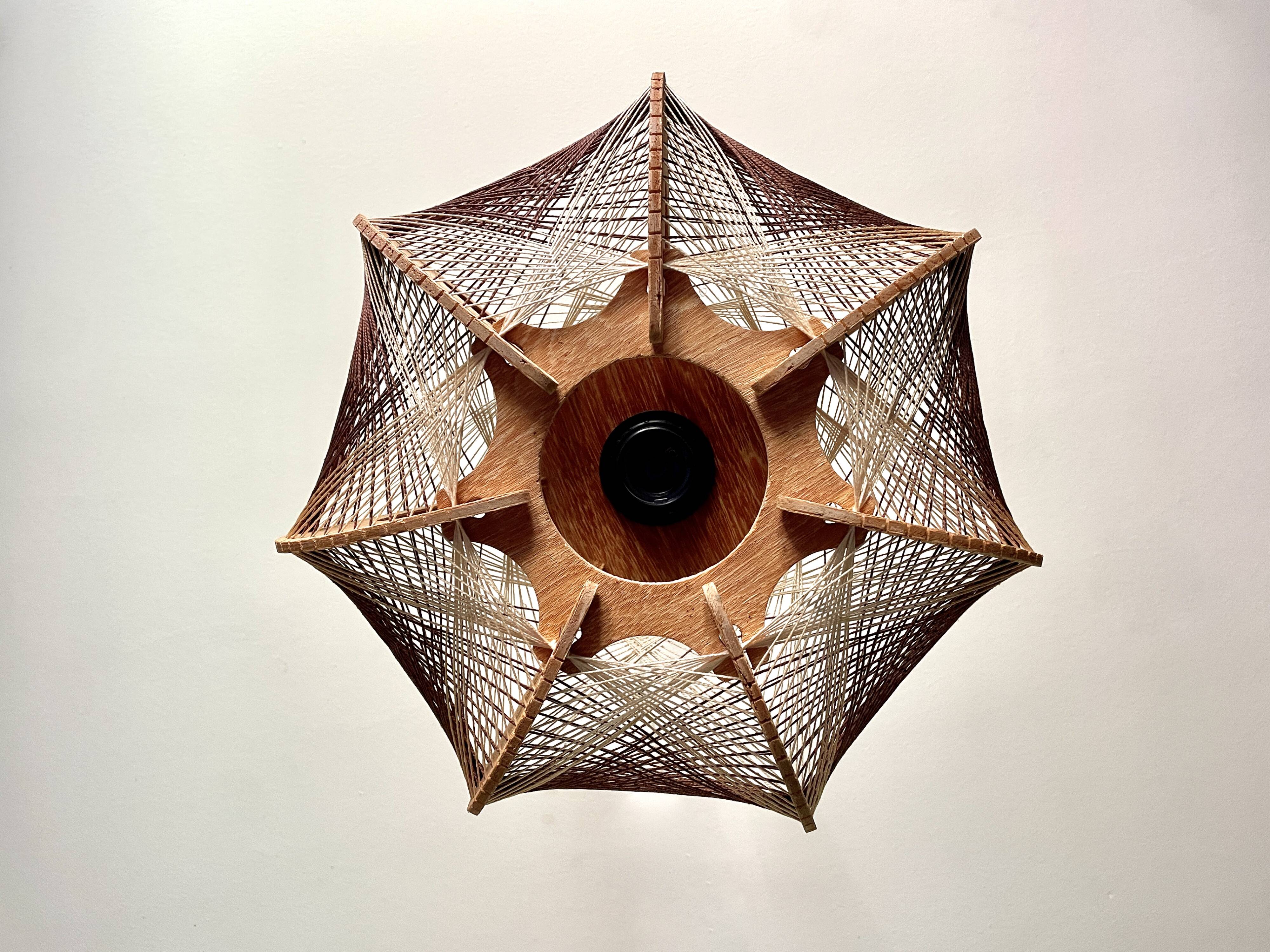 Scandinavian wooden suspension with stretched wires 1970