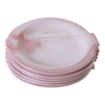 Set of 6 pink slip plates "Fish" model, Pornic earthenware "Mélusine", 1970