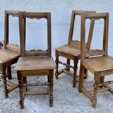 Set of 4 19th century Lorraine chairs in rustic wood