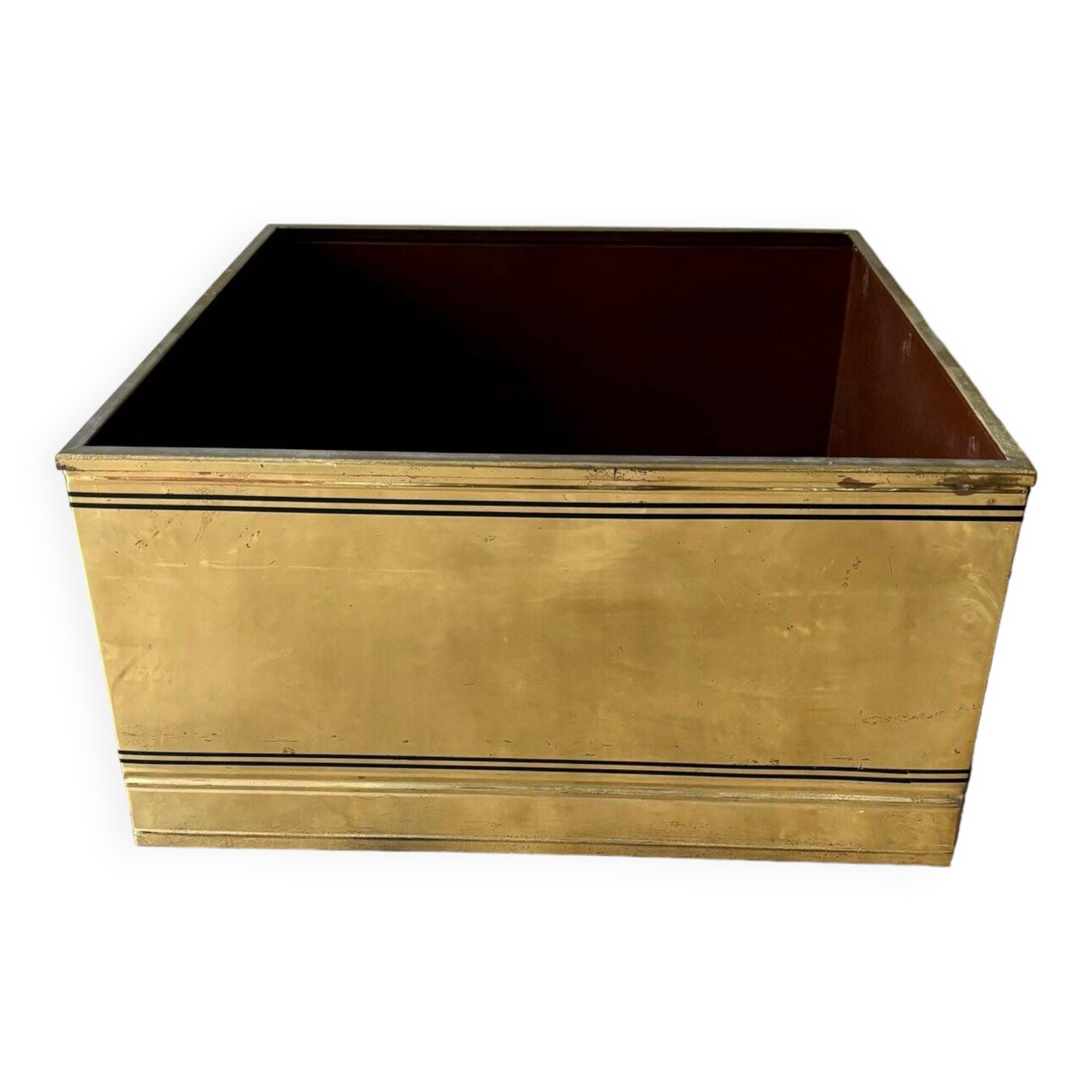 Plant box, storage box on casters in gold metal
