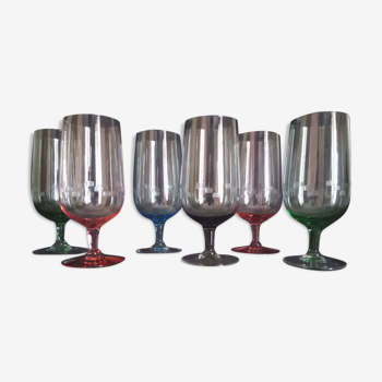 Lot de 6 verres colorés de style Art Déco, grande taille, années 1960