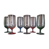 Set of 6 colored Art Deco style glasses, large size, 1960s