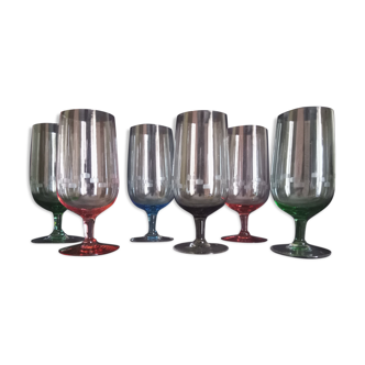 Set of 6 colored Art Deco style glasses, large size, 1960s