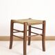 Vintage stool, square, in solid wood, straw seat.